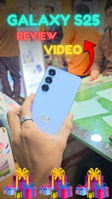 Samsung Galaxy S25 held up for a review video